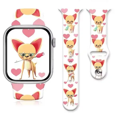 Curea Love Cat pentru Apple Watch, Imprimeu animat, Sport si ajustabila, Silicon, Alb - 44/45/46/49 mm Engros