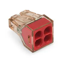 PUSH WIRE® connector for junction boxes; for solid conductors; max. 4 mm²; 4-conductor; Brown clear housing; red cover; Surrounding air temperature: max 60°C; 2,50 mm²