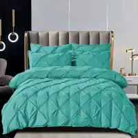 Lenjerie de Pat Premium, JOJO HOME, Finet cu Pliuri Brodate, 6 Piese, cu ELASTIC, Nesifonabila si Durabila, Bleu Aqua