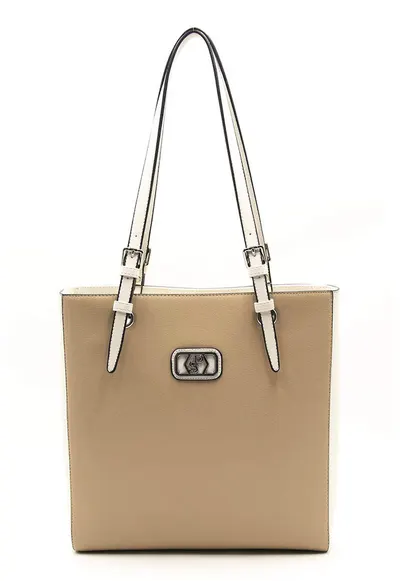 Geanta tote de piele ecologica - Bej/Maro camel