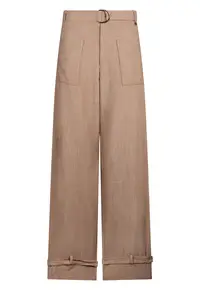 Pantaloni relaxed fit cu terminatii cu funde la glezna - Maro camel