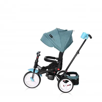 Tricicleta pentru copii Lorelli Jaguar Green Luxe 4 in 1 multifunctionala, cu maner cu control parental, scaun rotativ, 2 tipuri de suport pentru picioare si spatar inalt reglabil pe 2 pozitii