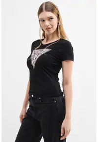 Tricou slim fit cu logo - Negru/Maro