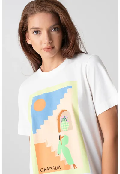 Tricou din bumbac organic - Alb/Verde lime