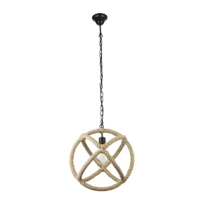Lustra Ulleu, design rustic, soclu E27, IP20, diametru 40 cm, metal si franghie