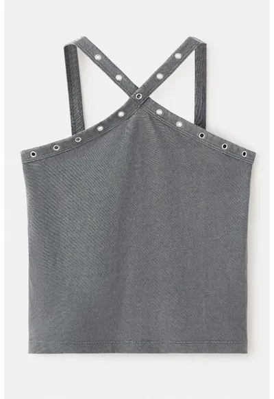 Top crop cu anouri metalice - Gri