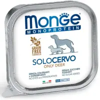 MONGE Monoprotein, XS-XL, Căprioară, tăviță hrană umedă monoproteică fără cereale câini, (pate), 150g