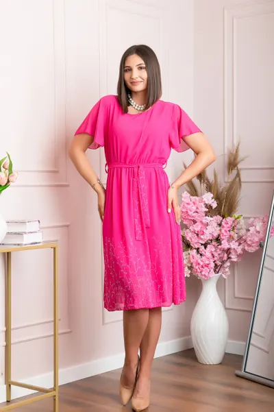 Rochie eleganta ciclam Seraphine cu strasuri argintii