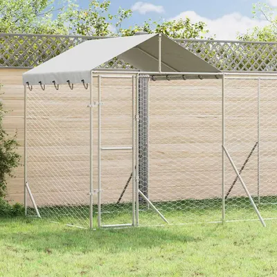 vidaXL Padoc de exterior cu acoperiș argintiu 6x2x2,5m oțel galvanizat