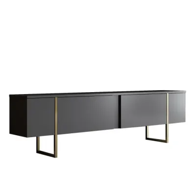 Comoda TV LUXE, antracit + auriu, 180x30x50 cm