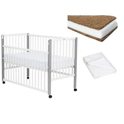 Set Patut din lemn cu laterala culisanta, Saltea Cocos Confort II si Protectie impermeabila Qmini
