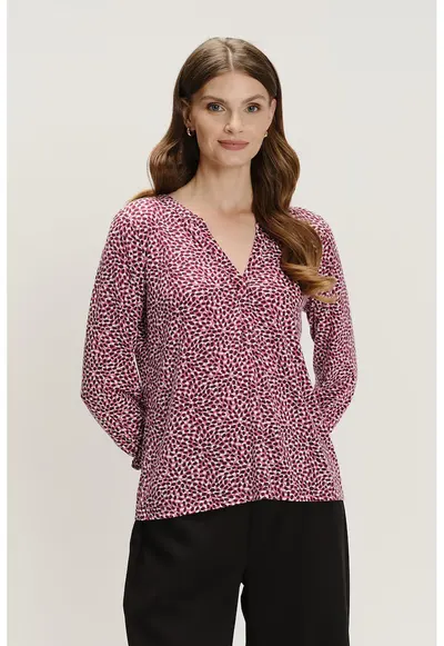 Bluza cu maneci trei sferturi si model - Alb/Visiniu/Roz