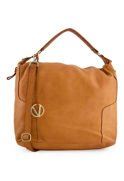 Geanta crossbody din piele naturala - maro - 39x33x15cm - cu 3 buzunare interioare - curea detasabila max 125cm