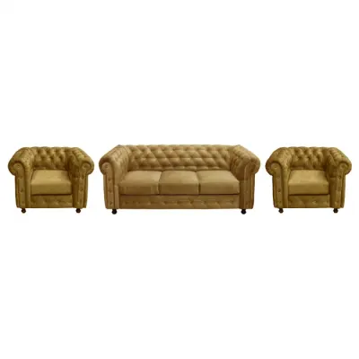 Set CHESTERFIELD 3-1-1, canapea extensibila 3 locuri si 2 fotolii fixe, galben