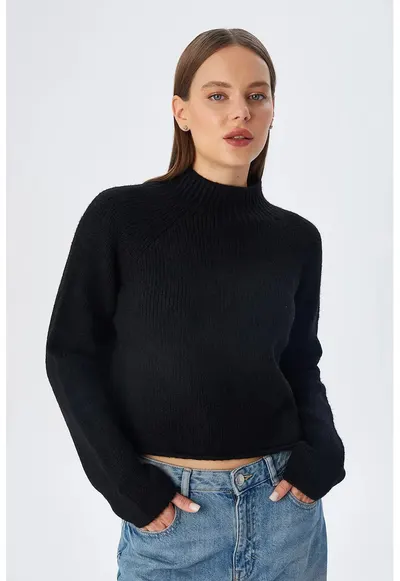 Pulover dama - pulover tricotat scurt - negru - lejer - acrilic-poliester