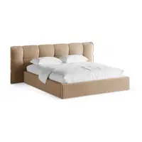 Pat matrimonial grej tapițat cu spațiu de depozitare cu somieră 160x200 cm Eric – Micadoni