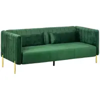 HOMCOM Canapea 3 Locuri Economie de Spatiu cu Perne Capitonate, Canapea Moderna cu Picioare din Otel si Tesatura din Catifea, 195x88x76 cm, Verde