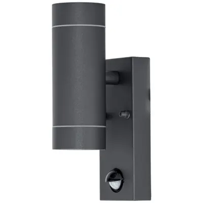 Corp ilum. spot pt.perete ext., detect. misc., antracit 100-240VAC,50Hz,2xGU10,max35W,10s-4min,max 8m,3-2000lx,IP44