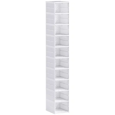 HOMCOM Pantofar Pliabil Slim, Modular, cu 10 Cutii pentru Pantofi, Economisire Spațiu, Fără Montaj, Alb | Aosom Romania