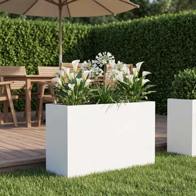 vidaXL Vază pentru Grădină Alb 80 x 30 x 50 cm Oțel laminat la rece