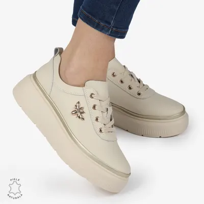 Pantofi DAMA CASUAL din piele naturală CU DETALIU FLUTURE CRL1376 BEJ