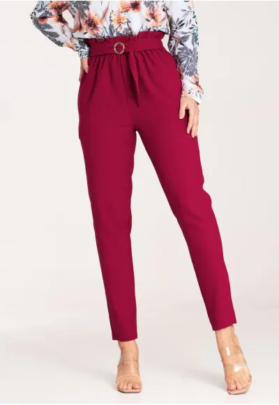 Pantaloni dama eleganti - talie inalta - rosu - poliester
