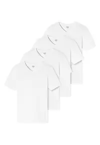 Set de tricouri cu decolteu in V - 4 piese - Alb