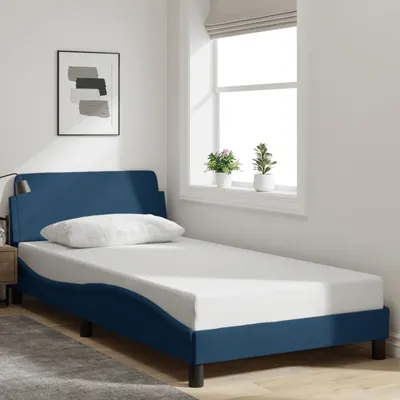 Gossi cadru de pat cu tablie fara saltea, albastru, 100x200cm, textil