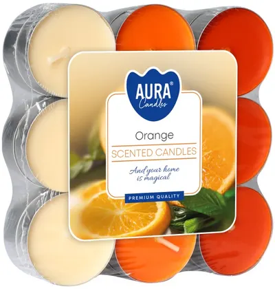 Lumânări parfumate de ceai Bispol Aura - Orange, 18 bucăți