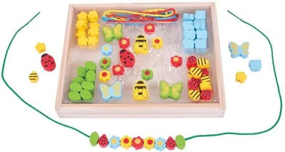 Set creativ Bigjigs - Gradina, cu margele de insirat