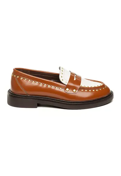 Pantofi loafer cu nituri Harloe - Alb fildes/Maro scortisoara
