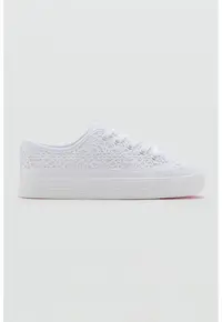 Tenisi flatform cu aspect brodat - Alb