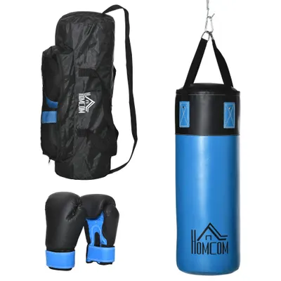 HOMCOM Set Sac de Box cu Mănuși, Cârlige și Geantă de Transport, Ø25x102 cm, Albastru | Aosom Romania