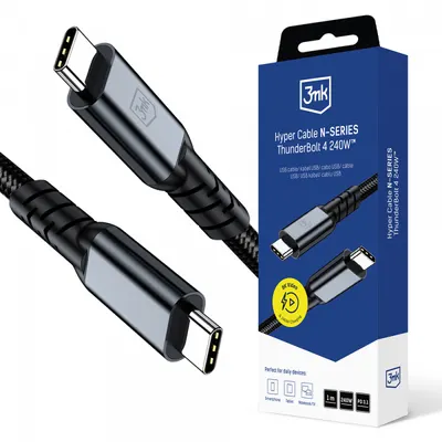 Cablu Date si Incarcare USB-C - USB-C 3MK Hyper N Thunderbolt 4, 240W, 1m, Negru