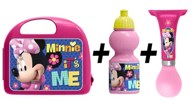 Combo set lunch box Minnie, cutie pentru pranz, sticla apa, claxon, Stamp
