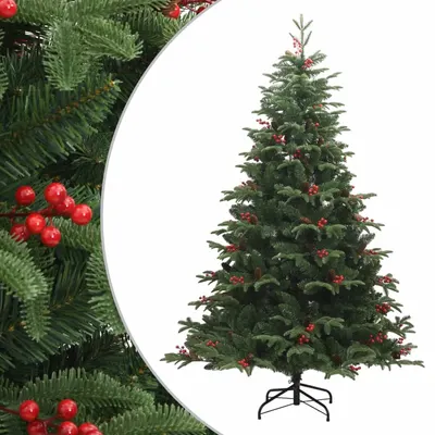 vidaXL Pom Crăciun artificial cu balamale, conuri, fructe roșii 240 cm
