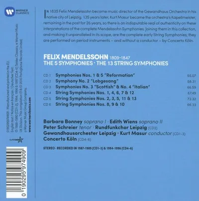 Mendelssohn: The 5 Symphonies. The 13 String Symphonies