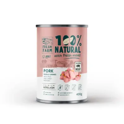 Conserva pentru caini Fresh Farm Goulash cu porc, mazare cartof dulce 400 gr
