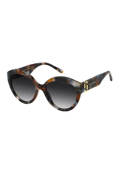 Ochelari de soare cat-eye cu imprimeu logo - Negru/Maro Siena/Albastru stins