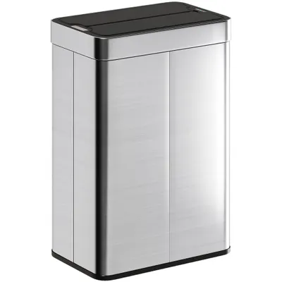 HOMCOM Coș de gunoi cu senzor, capacitate 55 L, capac tip fluture, se deschide automat, oțel inoxidabil, argintiu | Aosom Romania
