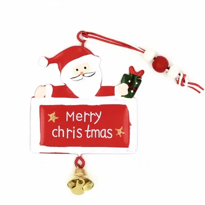 Decorațiune roșie, din metal, Moș Crăciun, cu clopoțel - Merry Christmas