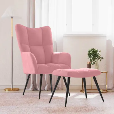 vidaXL Scaun de relaxare cu taburet, roz, catifea