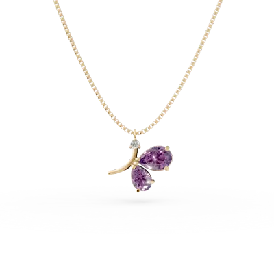 Lant cu pandantiv fluture din aur galben cu ametiste de 0.85ct si zirconia