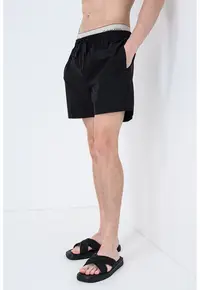 Pantaloni scurti de baie cu talie ajustabila - Negru