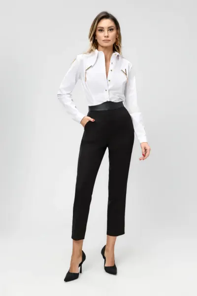 Pantaloni dama negri cu talie inalta si buzunare lateral