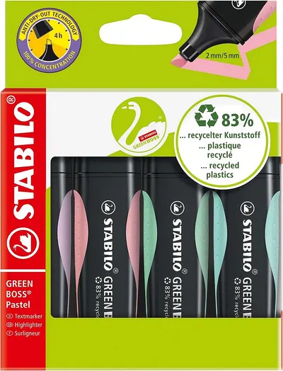 Set de etichete text Stabilo Green Boss - Pastel, 4 culori