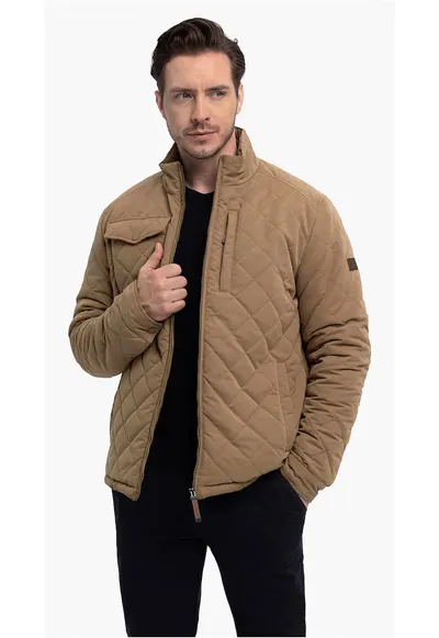 Geaca matlasata casual - barbati - guler ridicat - buzunare - J-Stony - Bej - Bej