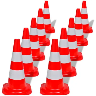 Conuri de trafic reflectorizante, roșu și alb, 50 cm, 10 buc.