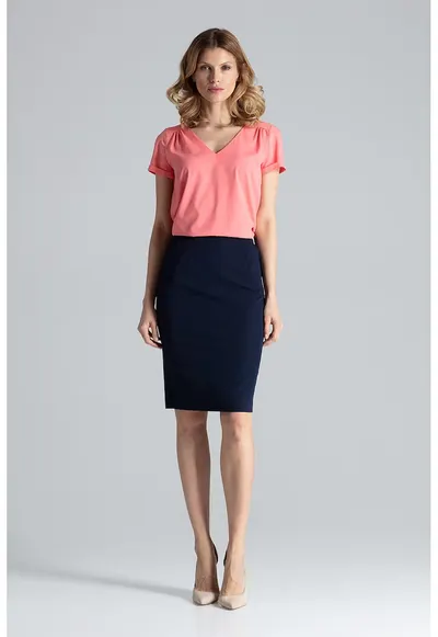 Fusta midi creion - bleumarin - poliester - confortabila