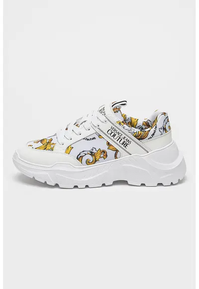 Pantofi sport cu model si garnituri din piele - Alb/Maro deschis